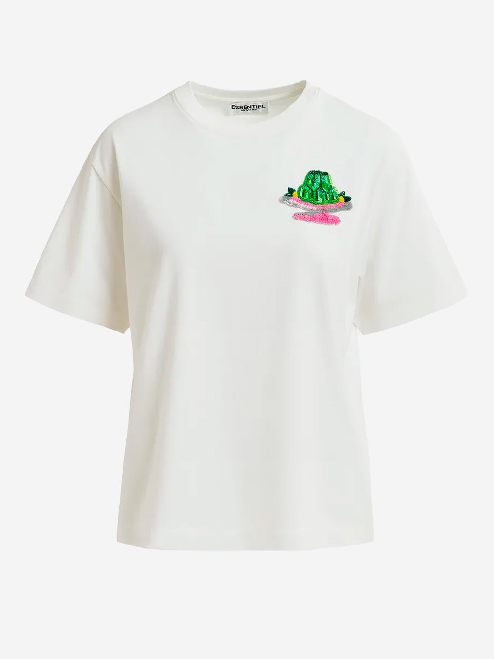 ESSENTIEL ANTWERP White T-shirt with sequins and embroidery Harisson Urbanstaroma