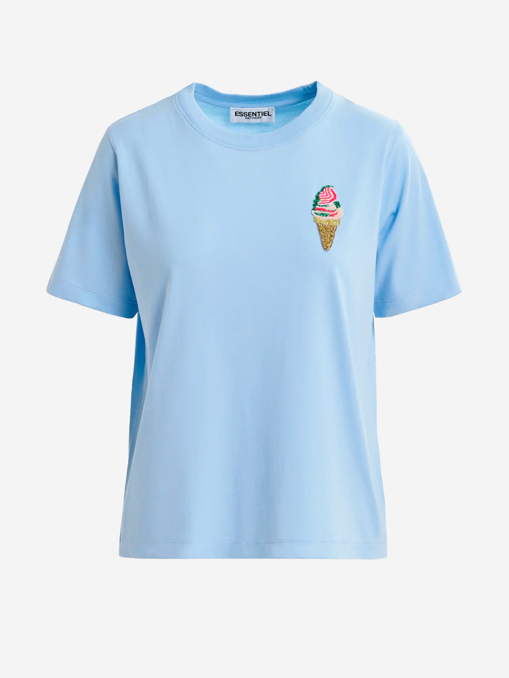 ESSENTIEL ANTWERP Light blue T-shirt with embroidery Hicecream Urbanstaroma