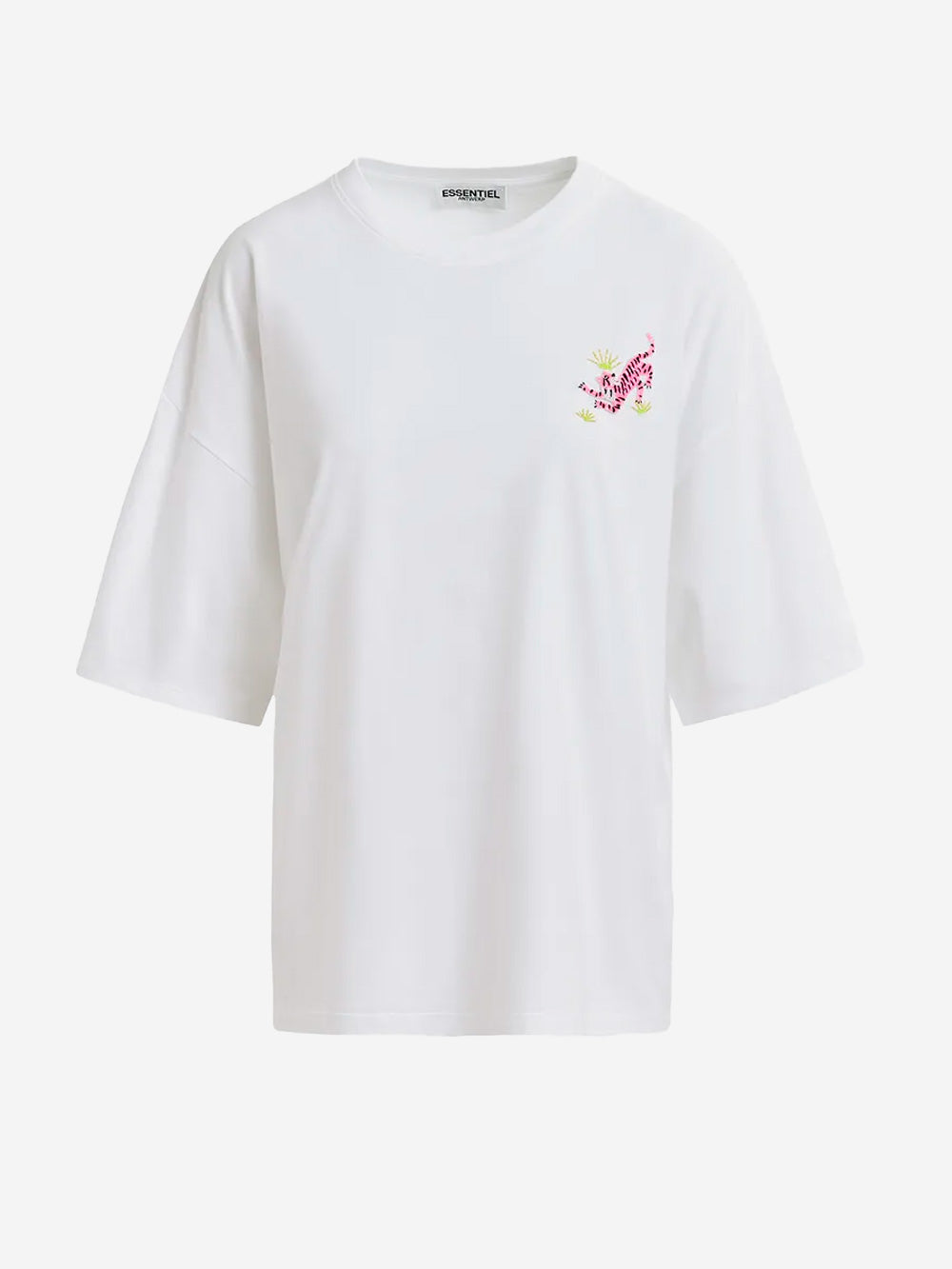 ESSENTIEL ANTWERP White T-shirt with beaded embroidery Hungle