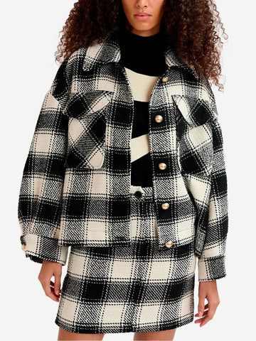Übergroße karierte Jacke mit goldenen Knöpfen
