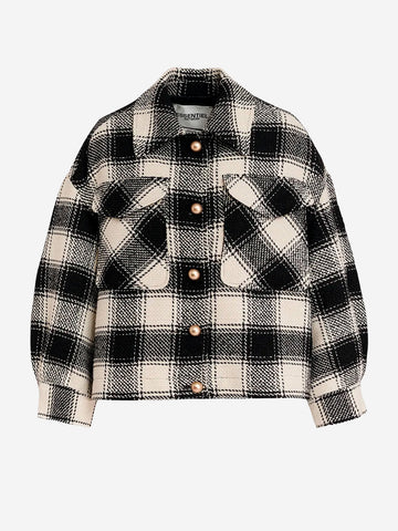 Übergroße karierte Jacke mit goldenen Knöpfen