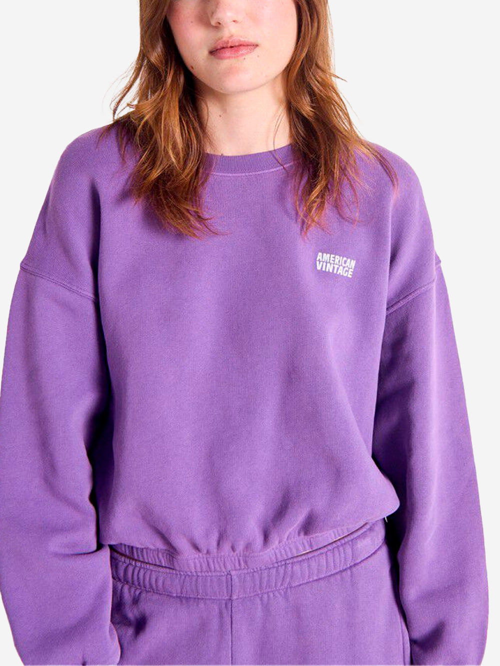 AMERICAN VINTAGE Felpa girocollo viola 'Izubird' in cotone stretch con logo Viola Urbanstaroma