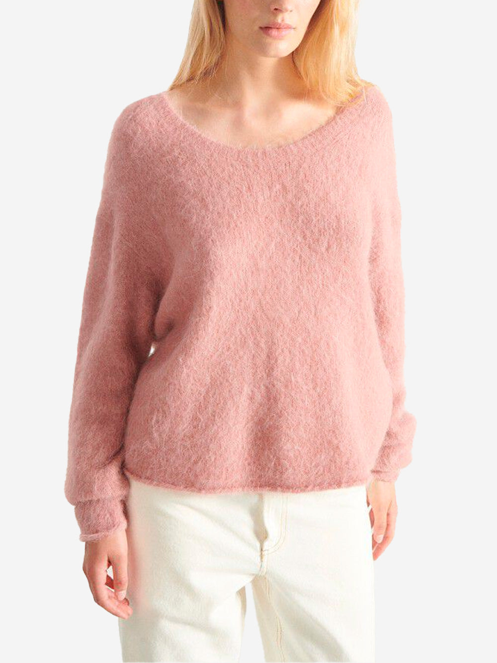 AMERICAN VINTAGE Maglione rosa con scllo a U in misto alpaca Rosa Urbanstaroma