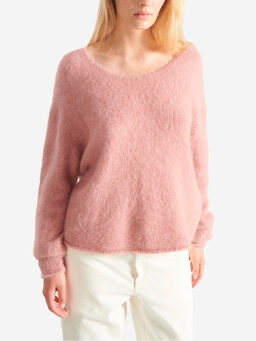 AMERICAN VINTAGE Maglione rosa con scllo a U in misto alpaca Rosa