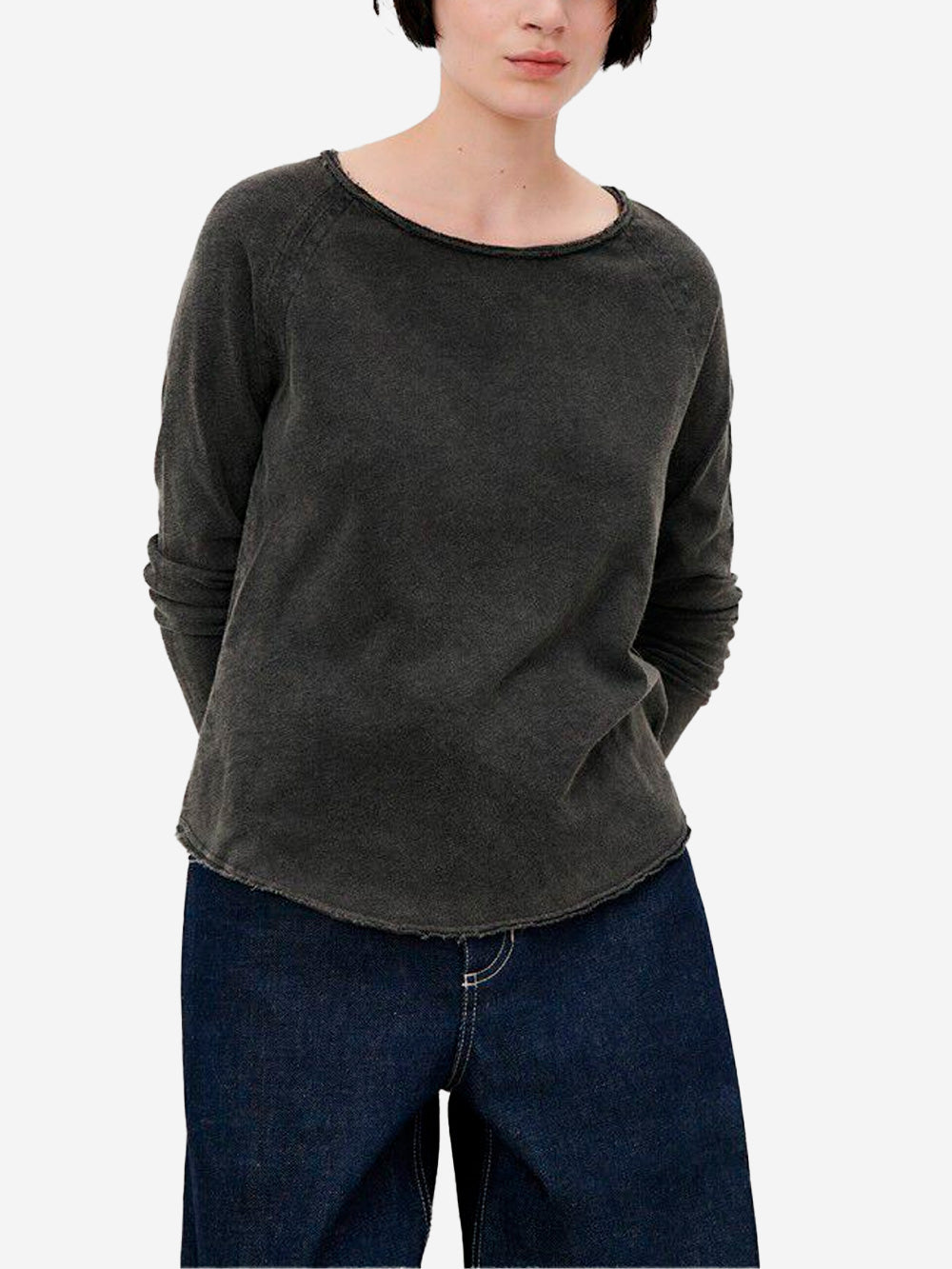 AMERICAN VINTAGE T-shirt nera vintage a maniche lunghe basica con scollo a barchetta Nero Urbanstaroma