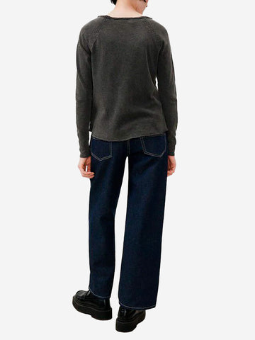 AMERICAN VINTAGE T-shirt nera vintage a maniche lunghe basica con scollo a barchetta Nero