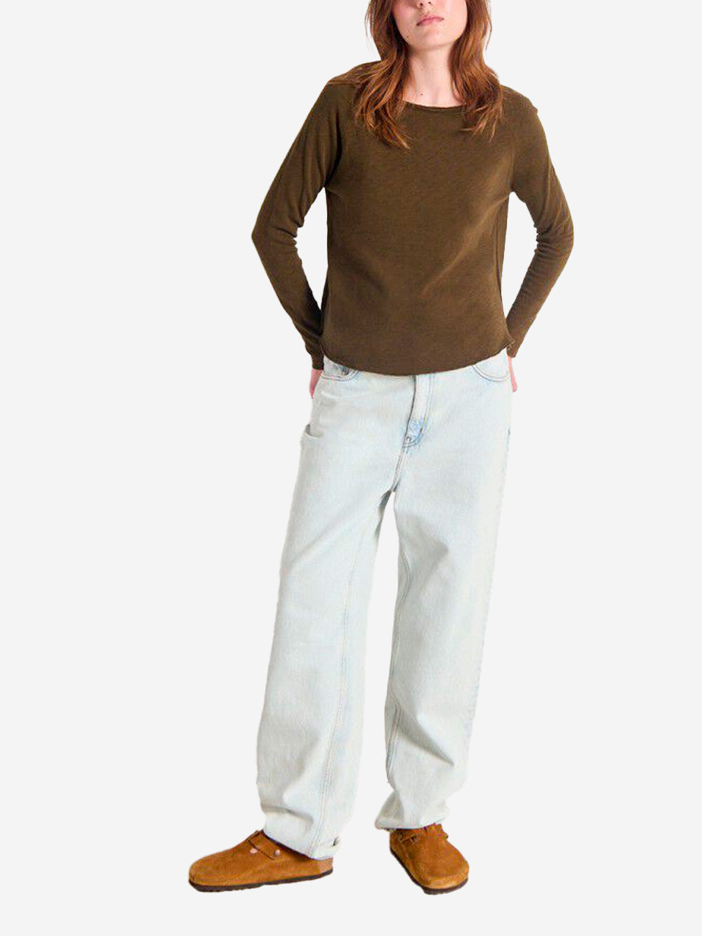 AMERICAN VINTAGE T-shirt verde a maniche lunghe basica con scollo a barchetta Verde Urbanstaroma