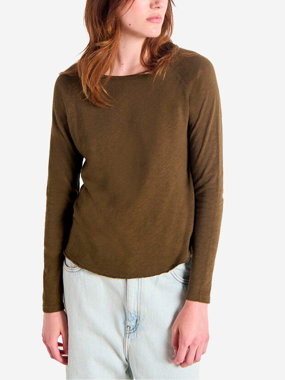 AMERICAN VINTAGE T-shirt verde a maniche lunghe basica con scollo a barchetta Verde Urbanstaroma