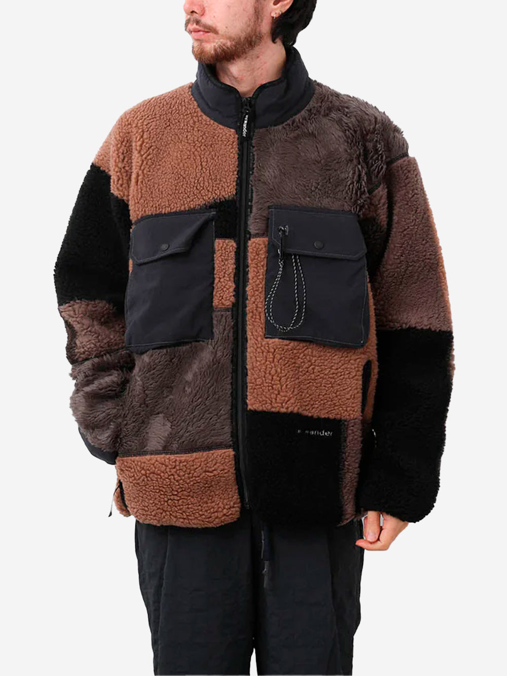 AND WANDER Mix boa jacket Marrone Urbanstaroma