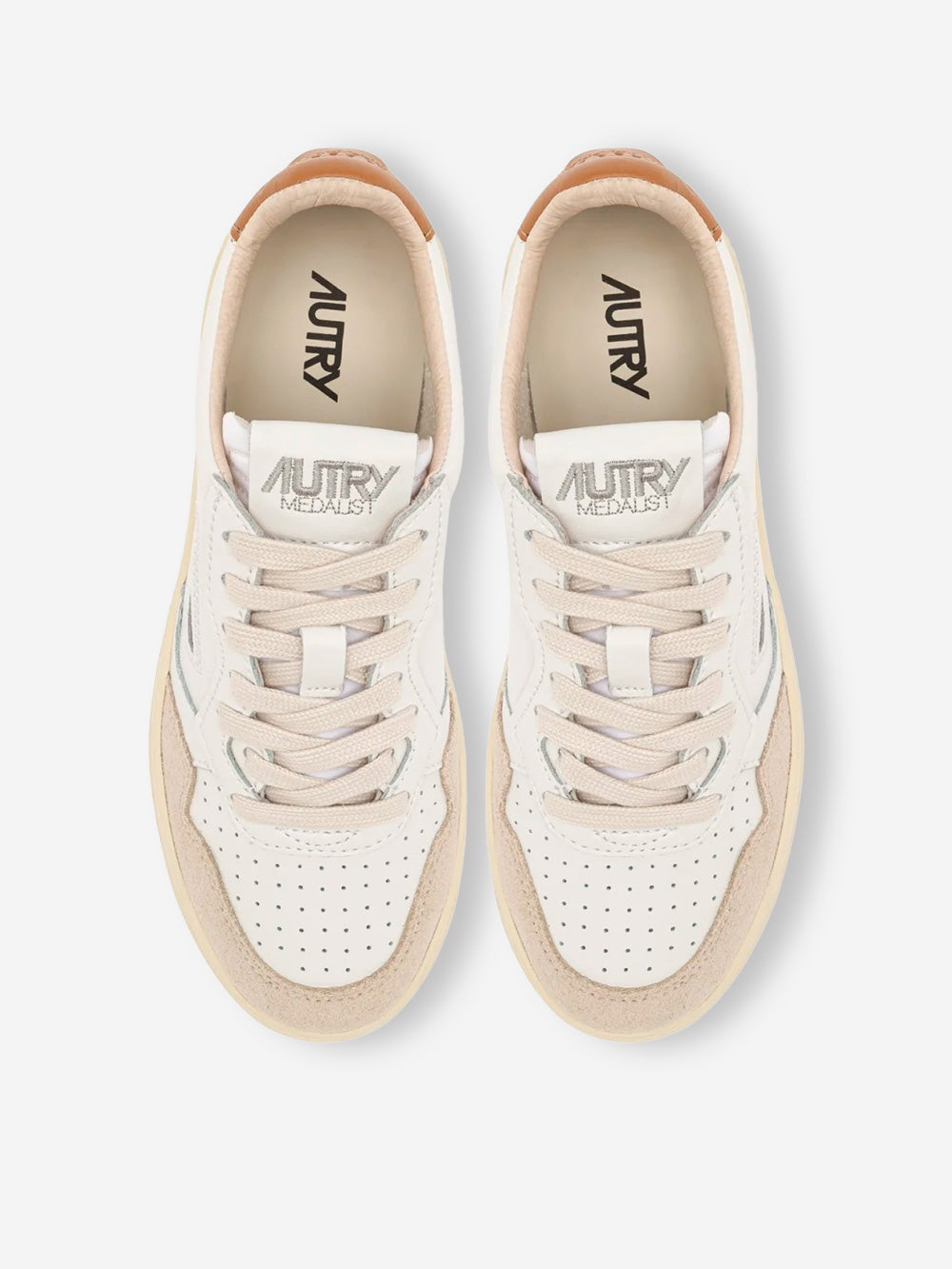 AUTRY Medalist Low in suede e pelle bianca e marrone Bianca beige Urbanstaroma