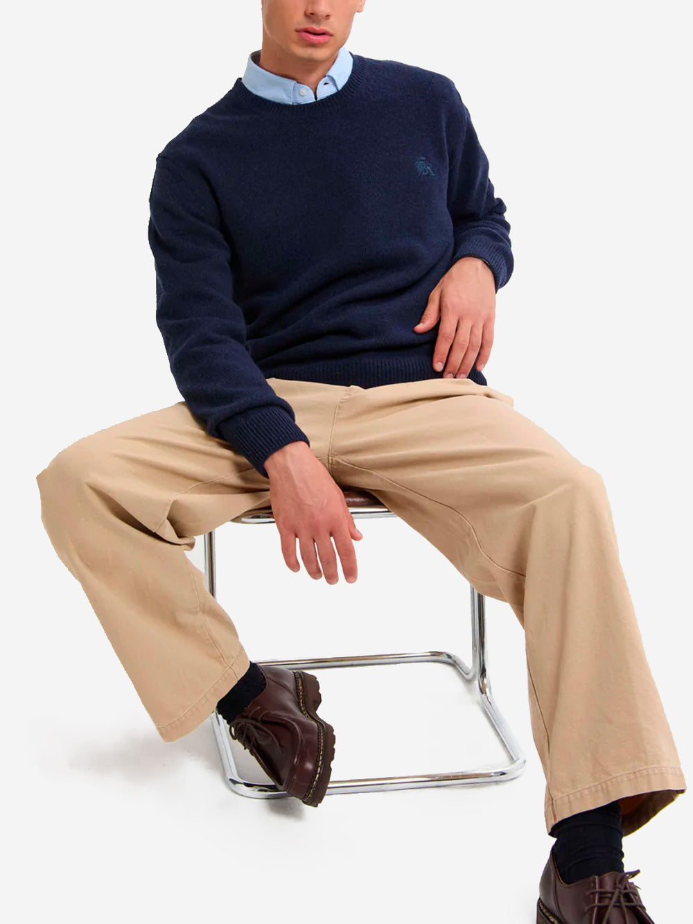 BARACUTA Maglione girocollo blu in lana Shetland Navy Urbanstaroma