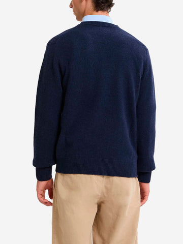 BARACUTA Maglione girocollo blu in lana Shetland Navy