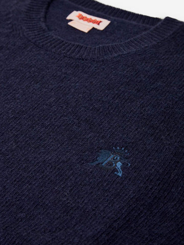 BARACUTA Maglione girocollo blu in lana Shetland Navy