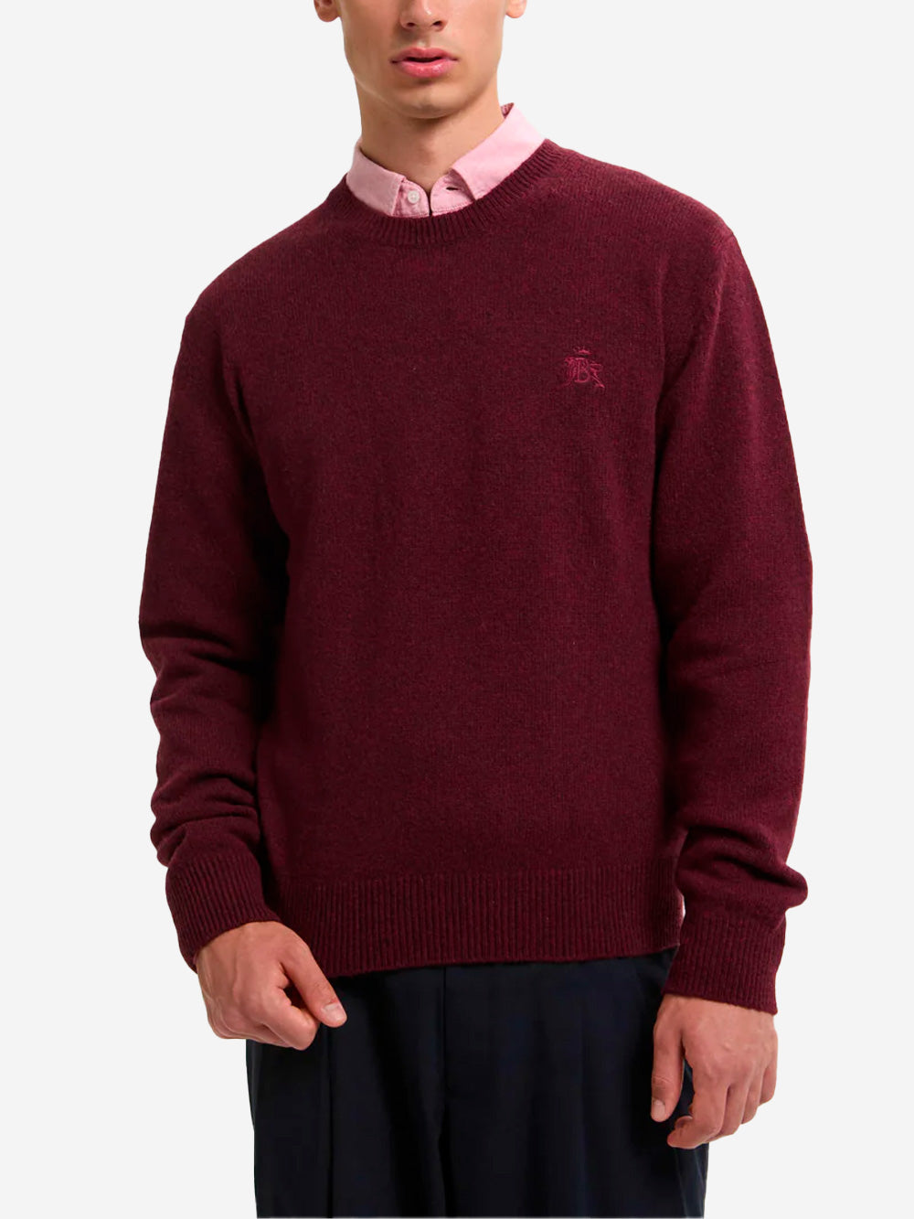 BARACUTA Maglione girocollo bordeaux in lana Shetland Bordeaux Urbanstaroma