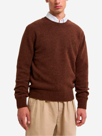 BARACUTA Maglione girocollo marrone in lana Shetland Marrone