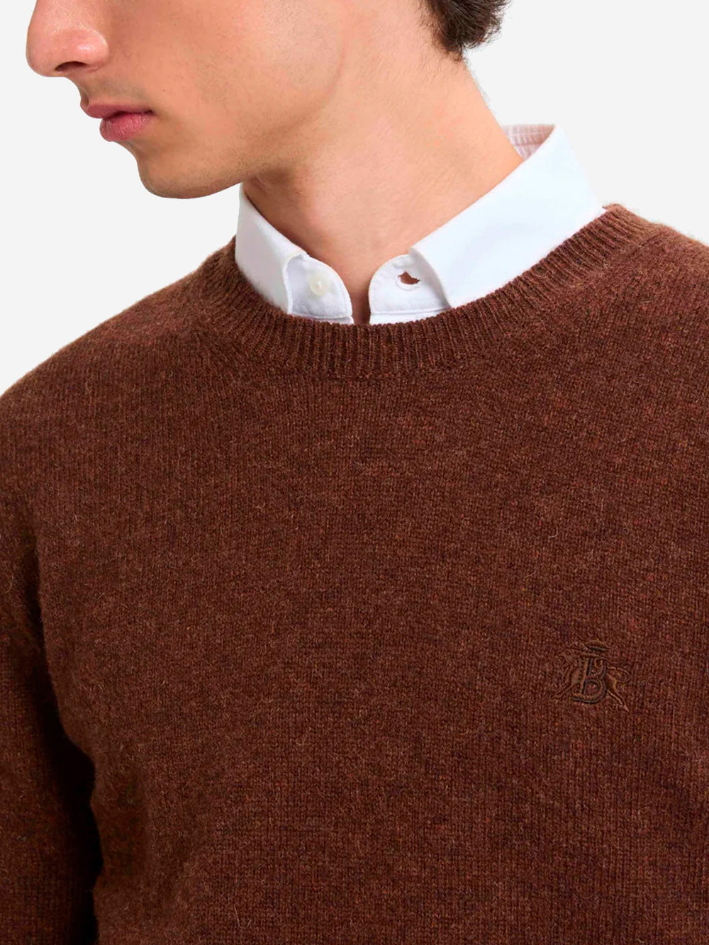 BARACUTA Maglione girocollo marrone in lana Shetland Marrone Urbanstaroma