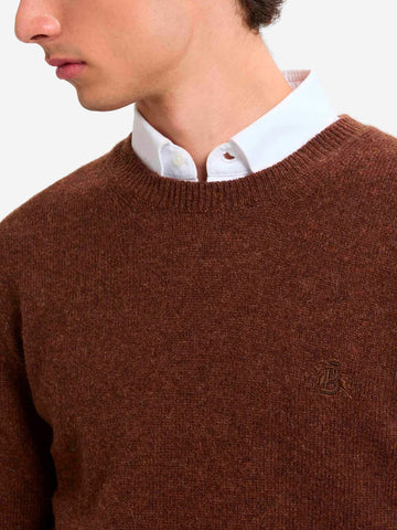 BARACUTA Maglione girocollo marrone in lana Shetland Marrone