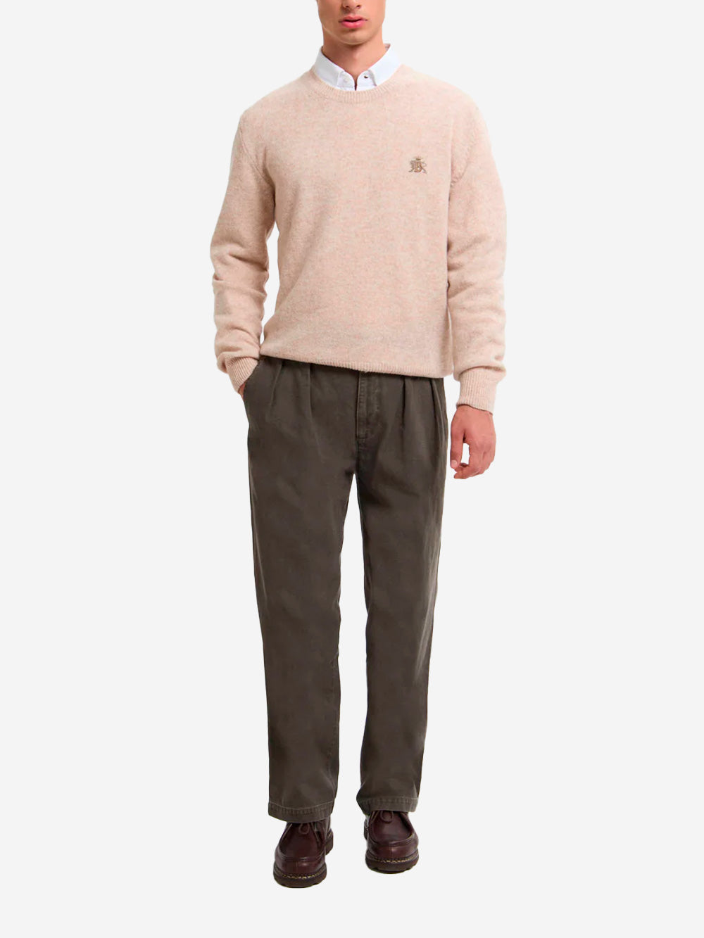 BARACUTA Maglione girocollo beige in lana Shetland Beige Urbanstaroma