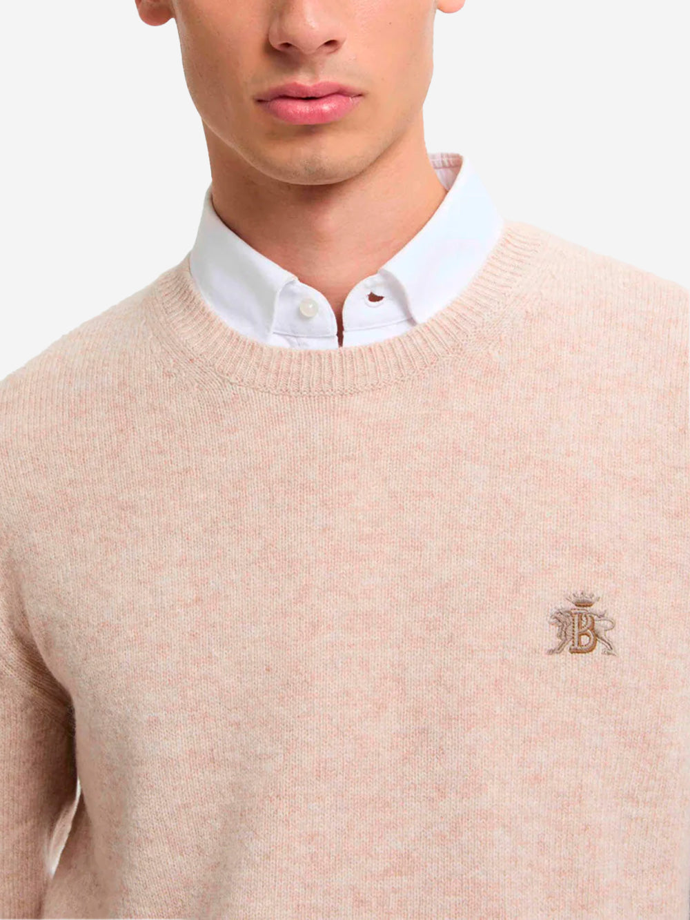 BARACUTA Maglione girocollo beige in lana Shetland Beige Urbanstaroma