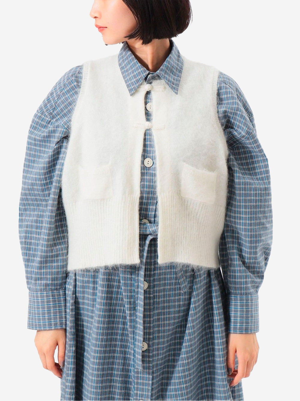 BEAMS BOY White mohair-blend vest with Chinese buttons 1305-0148