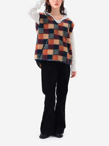 Fleece vest met patchwork jacquard