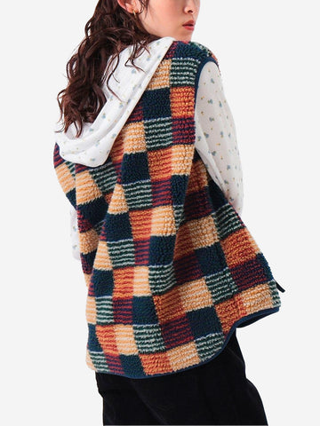 Fleece vest met patchwork jacquard