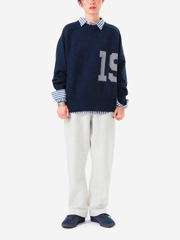 Pull bleu en laine et soie mélangées avec grand logo