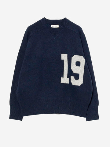 Pull bleu en laine et soie mélangées avec grand logo