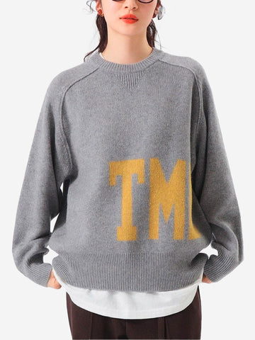 Maglione grigio misto lana e seta con logo grande