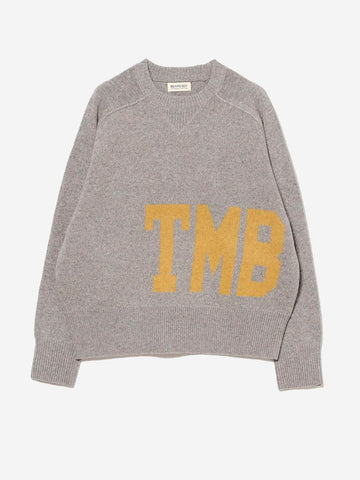 Maglione grigio misto lana e seta con logo grande