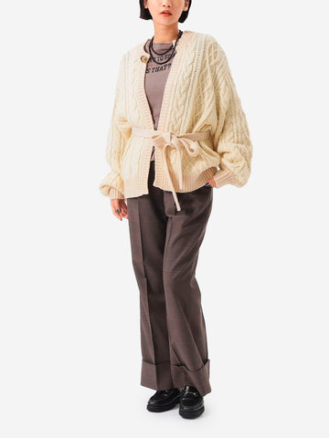 Cardigan Aran 3 jauge 2 tons ivoire avec ceinture