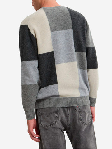 Intarsia trui met ronde hals en grijs patroon