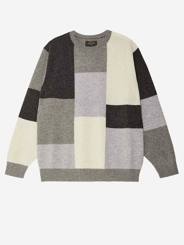 Intarsia trui met ronde hals en grijs patroon