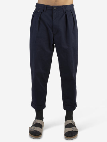 Pantaloni tapered 2 pleats twill blu