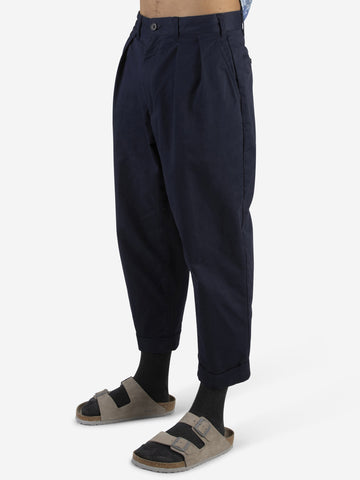 Pantaloni tapered 2 pleats twill blu