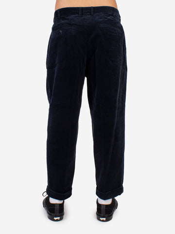 Pantalon bleu en velours côtelé à 2 plis