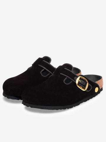 BIRKENSTOCK Boston Big Buckle Piping Rivet Logo in velluto nero Nero
