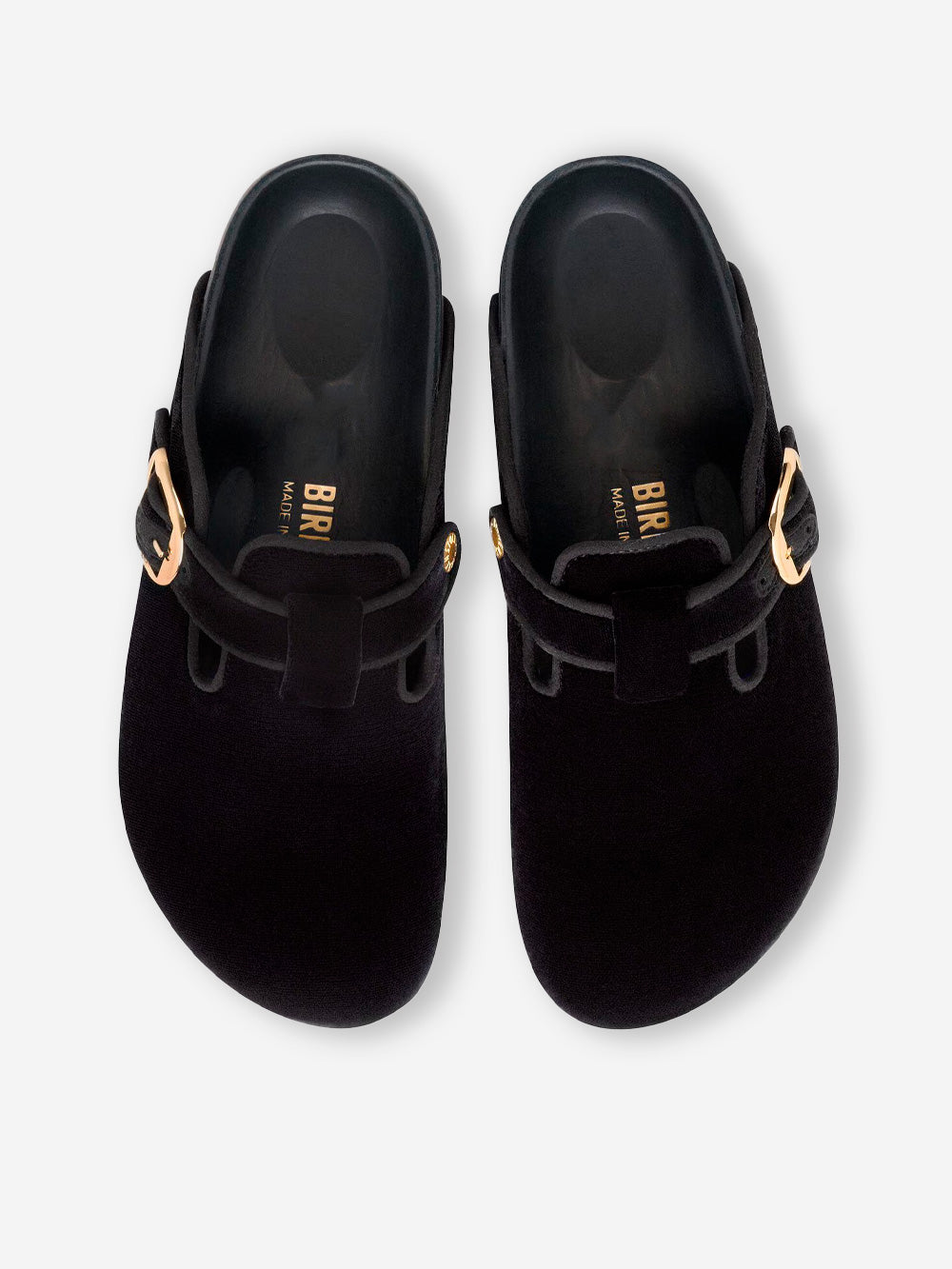 BIRKENSTOCK Boston Big Buckle Piping Rivet Logo in velluto nero Nero Urbanstaroma