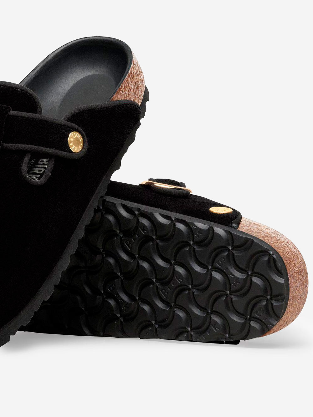 BIRKENSTOCK Boston Big Buckle Piping Rivet Logo in velluto nero Nero Urbanstaroma