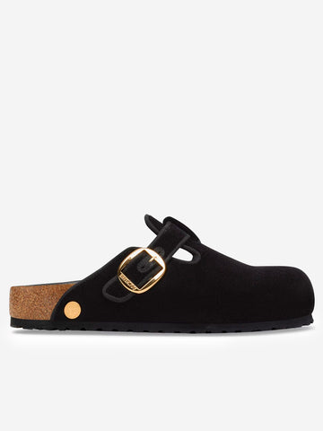 BIRKENSTOCK Boston Big Buckle Piping Rivet Logo in velluto nero Nero