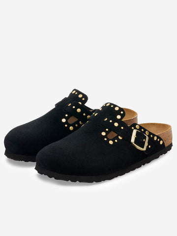 BIRKENSTOCK Sandali Boston Rivet neri con borchiette metalliche Nero