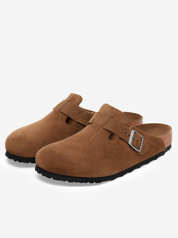 BIRKENSTOCK Boston in suede marrone con plantare morbido Marrone