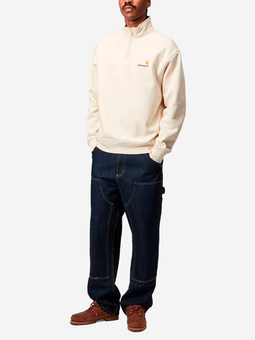 CARHARTT WIP Felpa Half Zip bianco naturale con ricamo americano Panna
