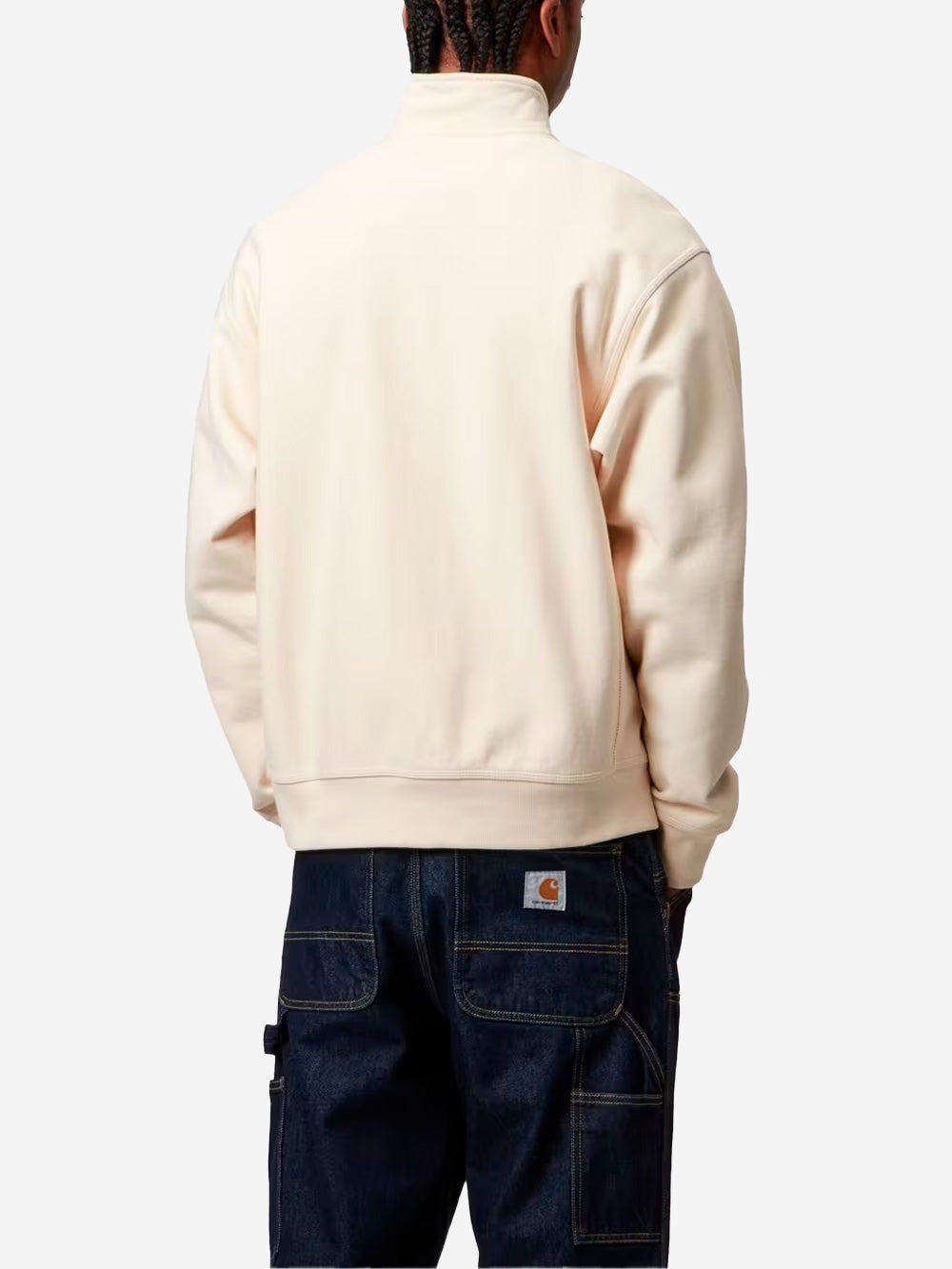 CARHARTT WIP Felpa Half Zip bianco naturale con ricamo americano Panna Urbanstaroma