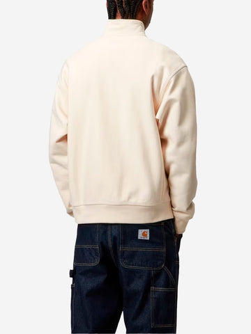 CARHARTT WIP Felpa Half Zip bianco naturale con ricamo americano Panna