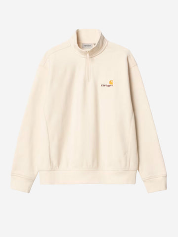 CARHARTT WIP Felpa Half Zip bianco naturale con ricamo americano Panna