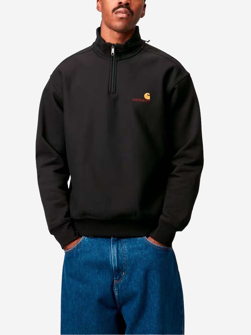 CARHARTT WIP Felpa Half Zip nera con ricamo americano Nero Urbanstaroma