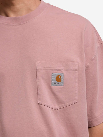 CARHARTT WIP T-shirt Hudson effetto sbiadito con tasca Rosa