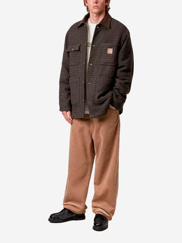 CARHARTT WIP Lowis Chore Coat pied-de-poule in misto lana Marrone