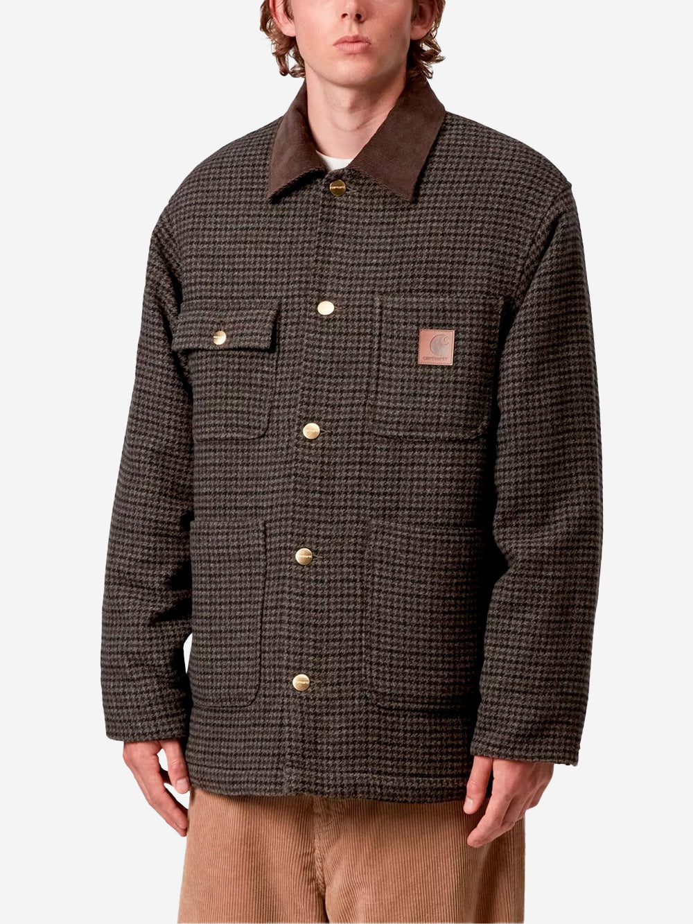 CARHARTT WIP Lowis Chore Coat pied-de-poule in misto lana Marrone Urbanstaroma